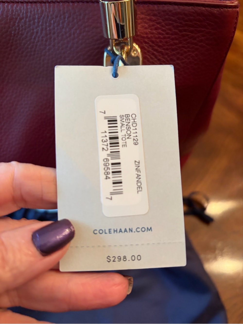 NWT Cole Haan “Benson” Leather Tote with Braided Handles In Zinfandel - Picture 7 of 14